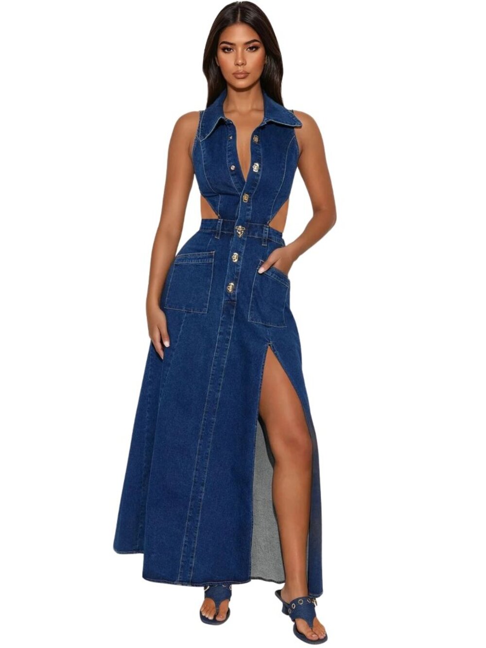 Fashion Nova Denim Cut Out Dress - M